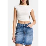 It's Basic Kadın Mavi T2-4s6-4 Straight Fit Parlak Taşlı Özel Tasarım Mini Denim Etek - 34