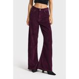 its basic Kadın Mor Renk 26w5-111 Straight Fit Yüksek Bel Kalın Fitilli Velvet Kadife Kumaş Pantolon