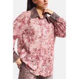 it's basic Kadın Pembe 4s6-157 Oversize Özel Tasarım Dantel Ve Gül Detaylı Denim Yakalı Gömlek Ceket