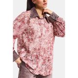 it's basic Kadın Pembe Oversize Özel Tasarım Dantel ve Gül Detaylı Denim Yakalı Gömlek Ceket, M