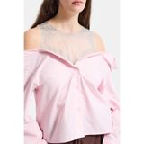 it's basic Kadın Pembe Oversize Tül Dantelli Özel Tasarım Gömlek, M