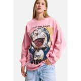 it's basic Kadın Pembe w5 Oversize Baskılı %100 Koton Organik Kumaş Sweatshirt