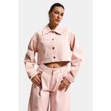 it's basic Kadın Pudra Renk Crop Fit Çiçek Nakış Desenli Denim Ceket, M
