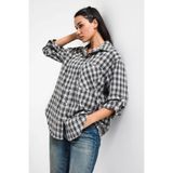 it's basic Kadın Siyah Beyaz Ekose Oversize Koton Gömlek, 36 Beden