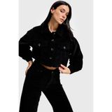 it's basic Kadın Siyah Crop Fit Düğmeli Kalın Fitilli Velvet Kadife Ceket, XS