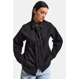 it's basic Kadın Siyah Oversize Kravat Detaylı Bol Kesim Gömlek, L