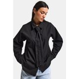 Its Basic Kadın Siyah Oversize Kravat Detaylı Özel Tasarım Bol Kesim Gömlek