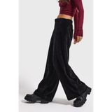 it's basic Kadın Siyah Palazzo Fit Velvet Kadife Kumaş Pantolon, M