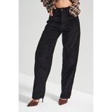 its basic Kadın Siyah Renk Cindy 26w5-1 Skater Fit Kalın Fitilli Kadife Velvet Kumaş Pantolon