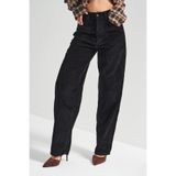 it's basic Kadın Siyah Velvet Cindy Skater Fit Kalın Fitilli Kadife Pantolon, 34 Beden