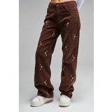 its basic Kadın Taba Renk 7w442 Loose Fit Nakışlı Fitilli Kadife Pantolon