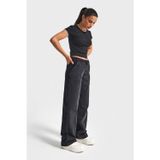 its basic Kadın Taşlanmış Siyah Renk 2w5-1 Loose Fit Kadife Denim Parçalı Tasarım Denim Jean