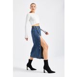 its basic Kadın Tint Kot Rengi Tilia Önü Düğmeli Maxi Boy Denim Etek