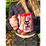 It's Fine Tasarım Kaliteli Porselen Hediyelik Komik Kedi Mega Kupa - Ev - Ofis Kupası - Kırmızı - 330 ml