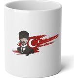 Ivart Atatürk ve Türk Bayrağı Baskılı Kupa Premium Beyaz Porselen Kupa Bardak