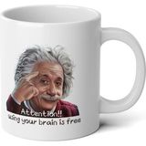 Ivart Einstein - Attention Using Your Brain Is Free Baskılı Porselen Kupa Bardak-Beyin Bedava-Fizik - 001 - Beyaz - 300 ml