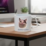 Ivart Gülen Kedi-Düzelicez Inşallah Baskılı Porselen Kupa-D Kulplu Kupa-Hediye-Ofis-Motto - Beyaz - 300 ml
