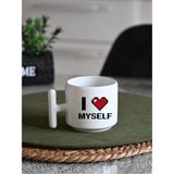 Ivart I Love Myself Baskılı Porselen T Kulplu Kupa Bardak-Motto - Nescafe&latte Fincanı-Kendimi Seviyorum - 001 - Beyaz - 300 ml