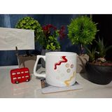 Ivart Karışık Renkli Çizgili Baskılı Lüks Kupa Bardak-Nescafe & Latte Fincanı-Motto - 001 - Beyaz - 300 ml