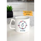Ivart Kişiye Özel Kırmızı-Mavi Çiçekli C Harf Baskılı Porselen Latte Kupa Bardak-Doğum Günü-Hediye-Nescafe - 001 - Beyaz - 300 ml