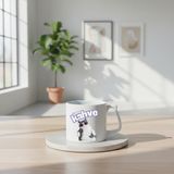 Ivart Önce Kahve -Kedi Baskılı Porselen Kupa-D Kulplu Kupa-Motto-Hediye - Beyaz - 300 ml