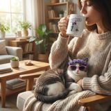 Ivart Önce Kahve -Kedi Baskılı Porselen Kupa-Standart Kulplu Kupa-Motto-Hediye - 1 Adet - 300 ml