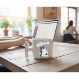 Ivart Önce Kahve -Kedi Baskılı Porselen Kupa-T Kulplu Kupa-Motto-Hediye - Beyaz - 300 ml