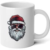 Ivart Yılbaşı Temalı Gözlüklü Noel Baba Baskılı Premium Porselen kupa bardak - 001 - Beyaz - 300 ml