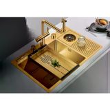 IVENTO - NANO GOLD 76 CM TEZGAHALTI / TEZGAHÜSTÜ PASLANMAZ ÇELİK EVİYE FULL SET 760*480*220
