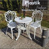 IVF Istanbul Model Ferforje Görünümlü 60 cm Çap Plastik Masa ve Sandalye Balkon Takım 2 Sandalye 1 Masa - Beyaz