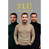 IVORA WEAR Erkek Fitilli Kazak Tam Boğazlı Balıkçı Yaka Triko 3'lü Set Bej-Haki-Siyah