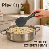 Ivory Silikon Pilav Kaşığı Yapışmaz Tencere Uyumlu Ergonomik Saplı Hijyenik Dayanaklı Servis Kaşığı Sariva Home - Gri