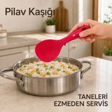 Ivory Silikon Pilav Kaşığı Yapışmaz Tencere Uyumlu Ergonomik Saplı Hijyenik Dayanaklı Servis Kaşığı Sariva Home - Pembe