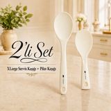 Ivory Silikon Xl Large Servis Kaşığı ve Pilav Kaşığı 2'li Set Yapışmaz Tencere Uyumlu Isıya Dayanıklı Mutfak Servis Seti Ivory Sariva Home - Krem