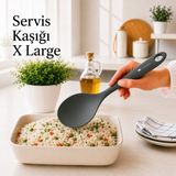 Ivory Xl Silikon Servis Kaşığı Yapışmaz Tencere ve Tava Uyumlu Ergonomik Saplı Büyük Boy Pilav Servis Kaşığı Sariva Home - Koyu Gri