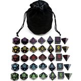 IvyFieldDice 5 Takım Yeni Siyah Çok Yüzlü Zar Zindanlar ve Ejderhalar için Saten Astarlı Kadife Çantalı DND RPG MTG D20 D12 D10 D8 D6 D4