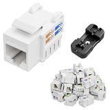 Iwillink 10Gbps Cat6 Keystone Jack, RJ45 Keystone Jack 25'li Paket ve Keystone Punch-Down Standı, UTP Modüler Ethernet Jakı Ekleme 90 Derece, Punch Down Keystone Jack Adaptörü, Beyaz