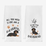 IWXYI Life is Better with A Dachshund Mutfak Havluları, Bulaşık Havluları, Sevimli Dachshund Yavru Köpek Emici Kurutma Bezi El Havluları, Köpek Severler Kız Kadın Hediyeleri, 40 x 60 cm 2'li Set