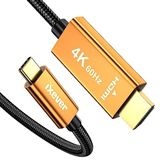 IXEVER USB C - HDMI Kablosu 6,5 ft [4K@60Hz], USB Tip C Erkek - HDMI Erkek Örgülü Kablo Thunderbolt 3/4 ile Uyumlu MacBook Pro/Air, iPad Pro, XPS, Galaxy için