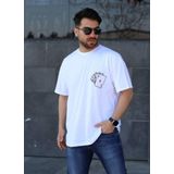İxir Baskılı Erkek Oversize Tişört Beyaz İskambil