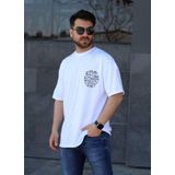 İxir Baskılı Erkek Oversize Tişört Beyaz Parmak İzi