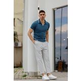 İxir Çizgili Polo Yaka Düz Triko Erkek Tişört Mavi