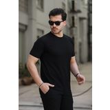 İxir Delik Desenli Bisiklet Yaka Erkek Tişört Siyah