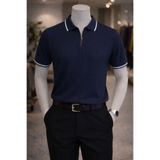 ixir erkek kısakol yazlık dokulu poloyaka triko tişört %100 pamuk günlük rahat kaliteli fermuarlı t-shirt