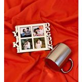 İyiki Doğdun 4 Fotoğraf Standlı Mdf Gümüş Çerçeve Ve Gümüş Kupa Set