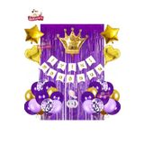 Iyiki Doğdun Beyaz Bannerlı Mor Lila Gold Doğum Günü Balon Zincir Seti