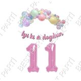İyiki Doğdun Yazılı Kaligrafi Banner Makaron Balon Seti 11 Yaş Pembe Set Doğum Günü