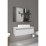 iyimi? İyimi Antrasit Gri Arya Modern Banyo Lavabo Aynası Raflı 60x45 cm – Diş Fırçalık ve Kozmetik Raflı