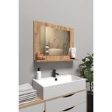 İYİMİ Raflı Banyo Aynası, Lavabo ve Wc Aynası, Dresuar, Koridor, Mutfak, Makyaj Modern Duvar Tipi Ayna 60x45 cm, Banyo Aynası Atlantik Çam