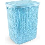 İyisi Var Kirli Çamaşır Sepeti Kapaklı 65 Lt Örgü Desenli Plastik Çamaşır Sepeti Banyo Sepeti - Mavi